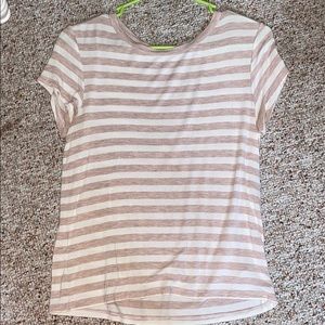White and light pink/taupe striped t-shirt